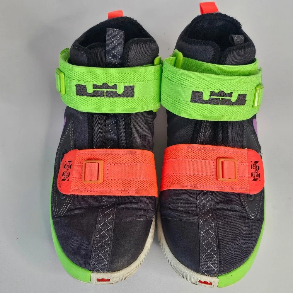 Nike LeBron Soldier 13 GS Black Green‎ Orange Purple AR7585-002 Kids Size 5.5Y
